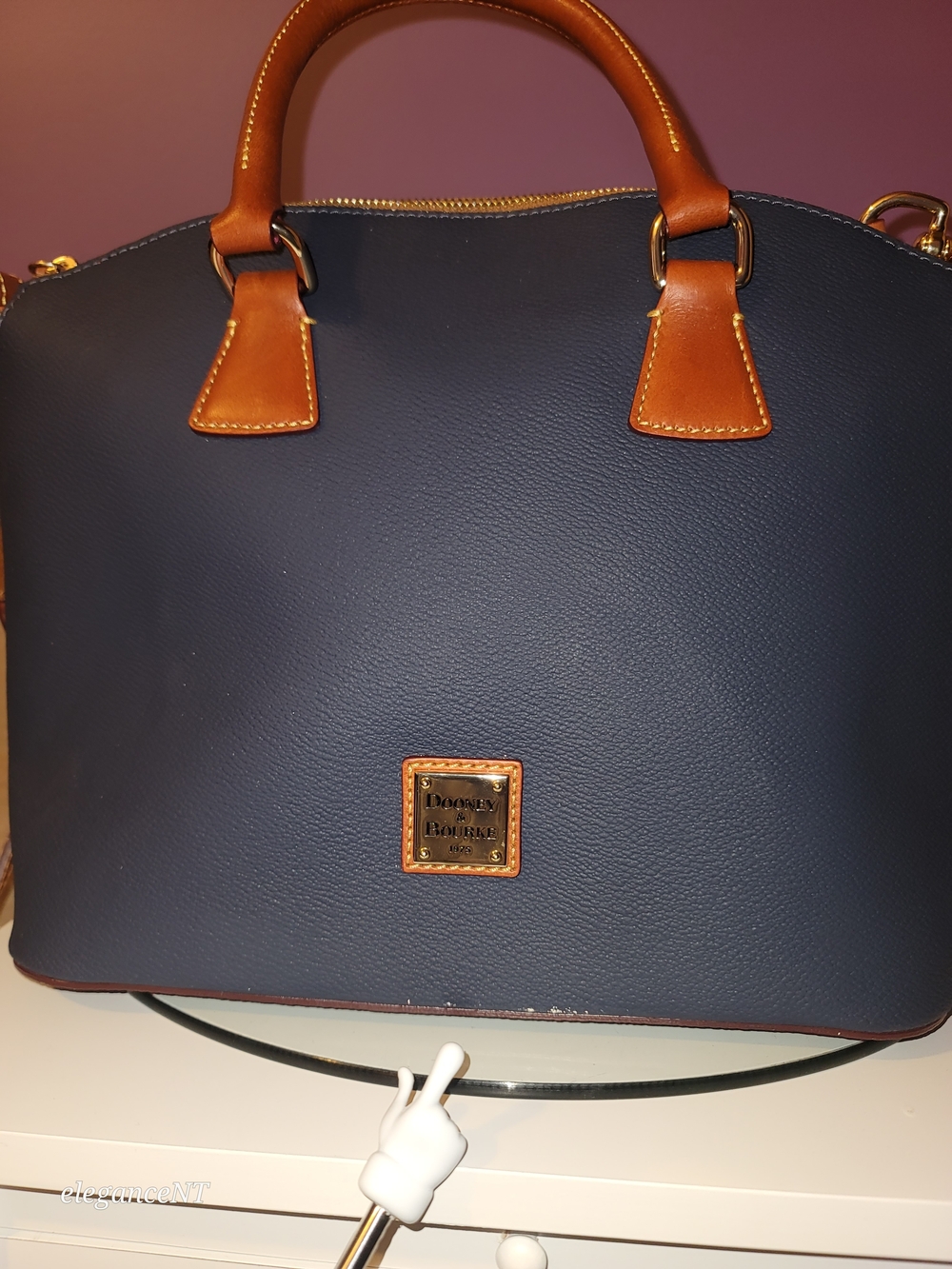 Dooney & Bourke Navy Kirby Domed Satchel Leather with Tan Trim - Picture 16 of 17